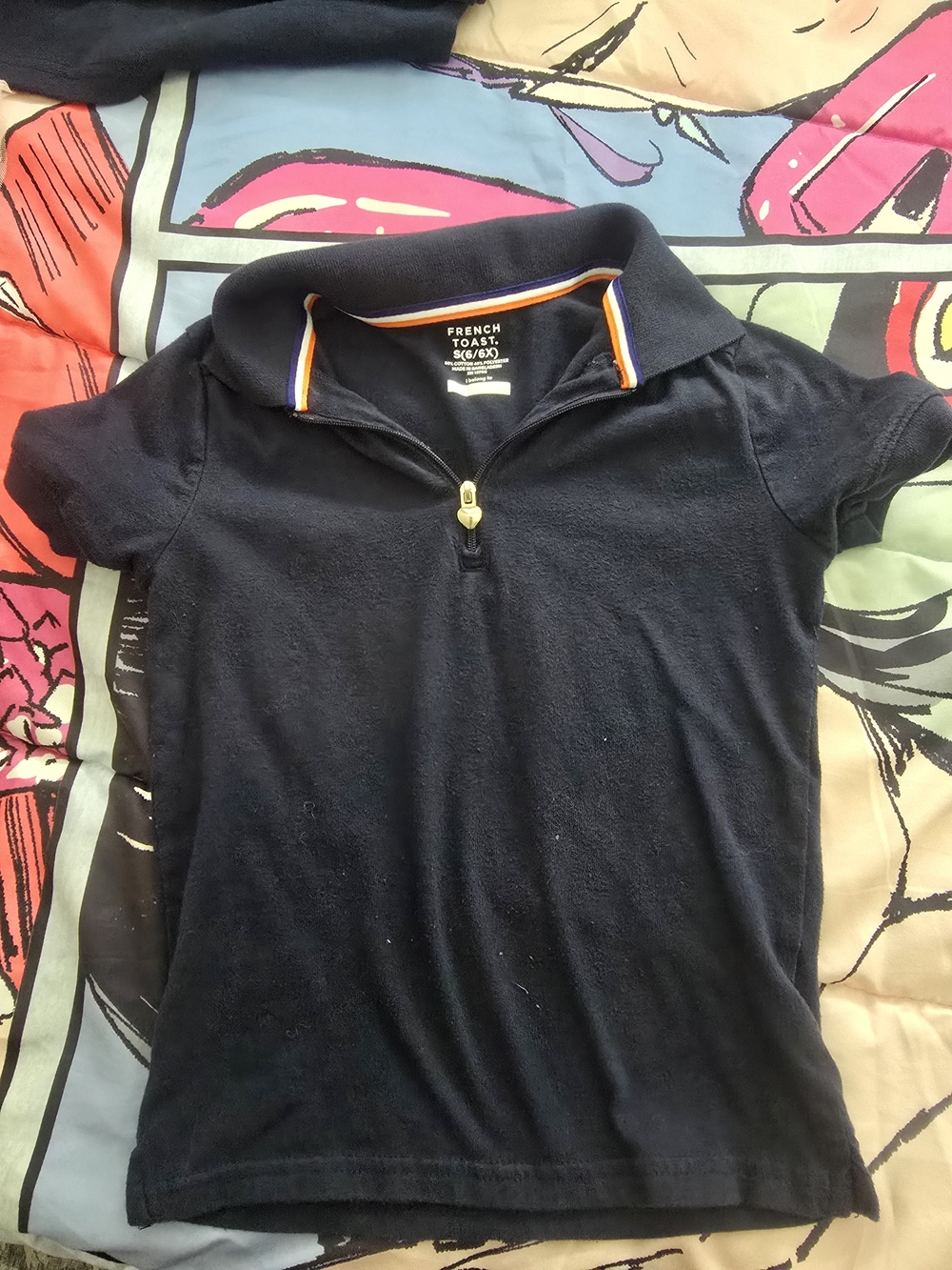 French Toast Navy Polo with Orange & White Trim